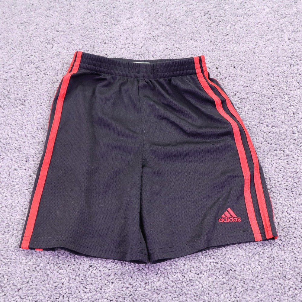 Adidas Shorts Boys 6 Black Red 3 Stripe Athletic Mesh Gym Basketball